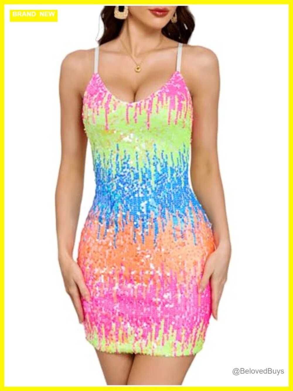 Glitter Sequin Mini Dress Adjustable Spaghetti Strap Bodycon Party Clubwear